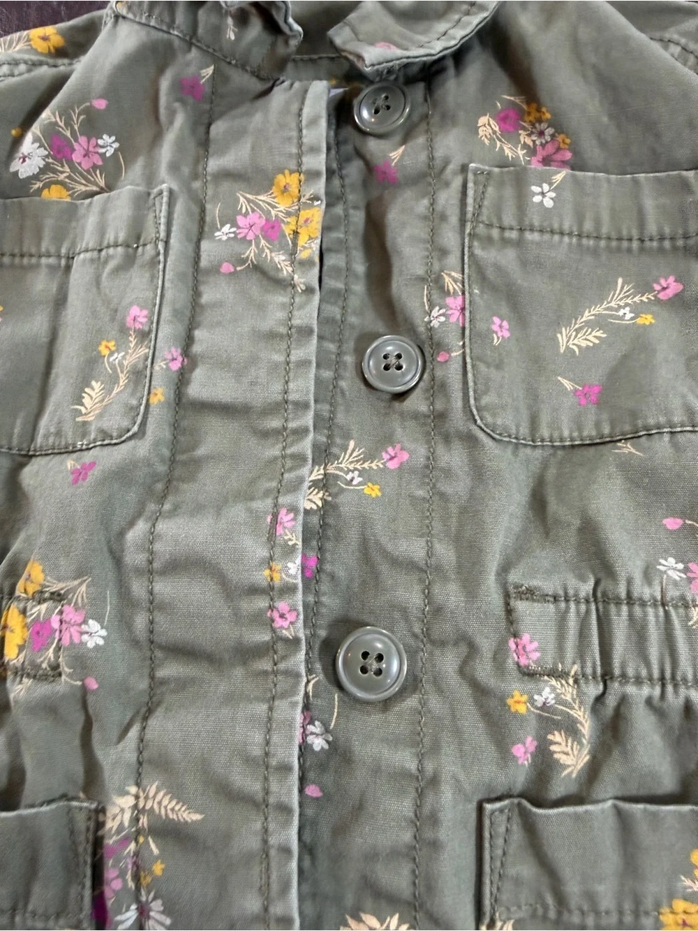 Baby Gap Girls' Olive Floral Utility Jacket Sz 2T